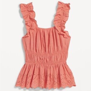 New Old Navy Sleeveless Waist-Defined Ruffle-Trim Embroidered Babydoll Blouse XL